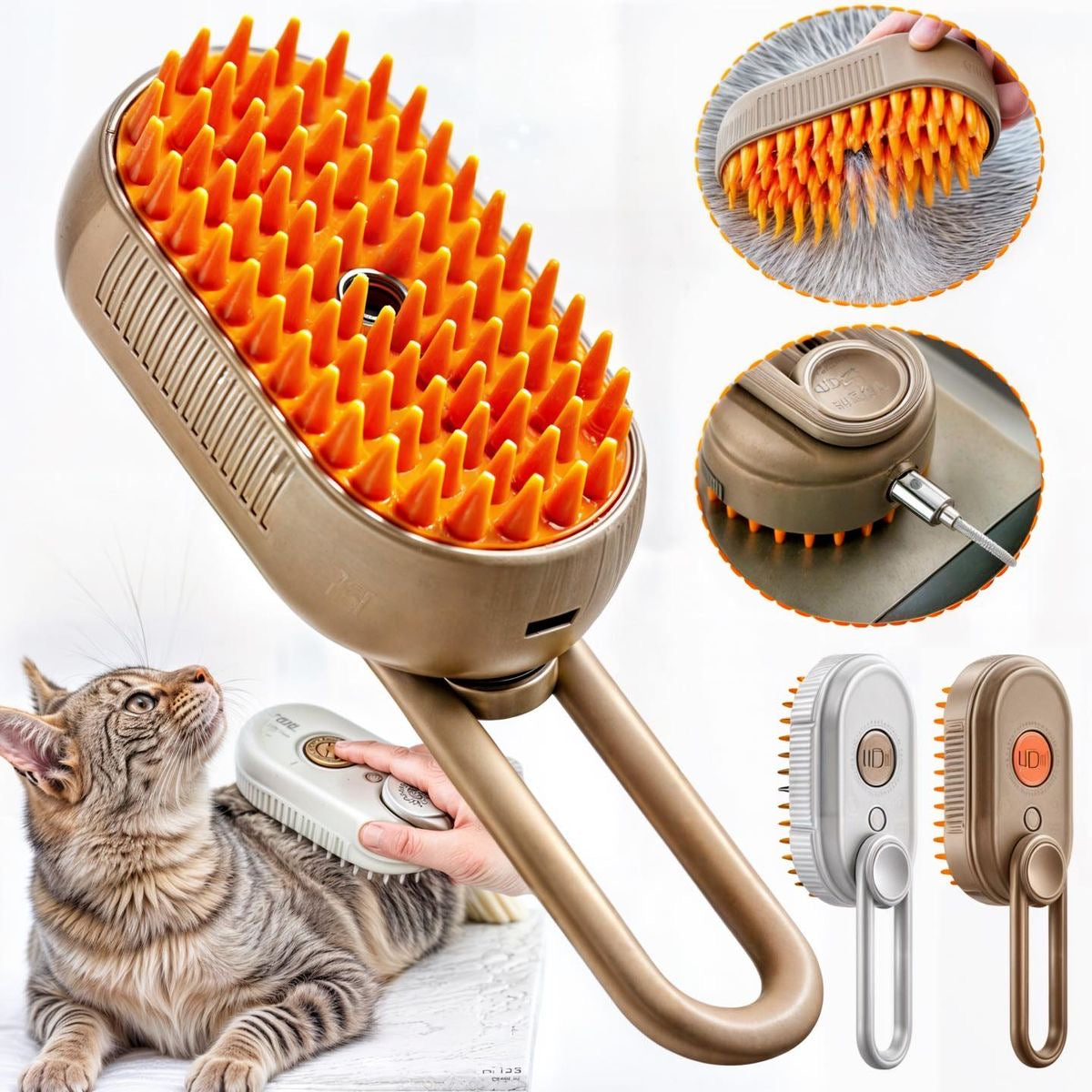 3-in-1 Steamy Cat Brush – Professional Deshedding, Massage & Grooming Tool