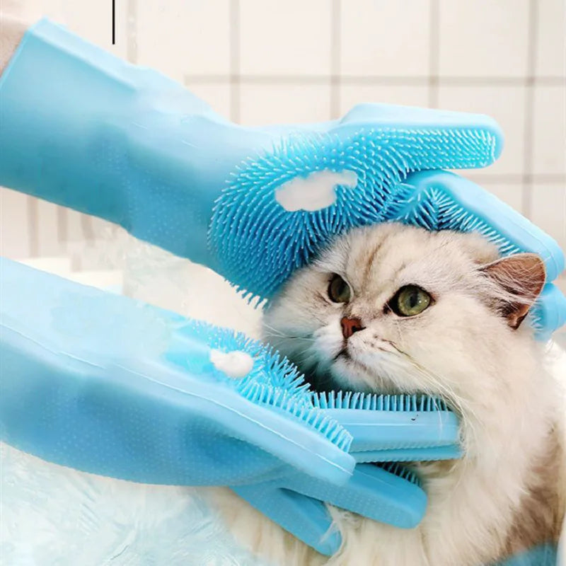 BubblePaw™ Silicone Grooming Gloves For dogs & cats