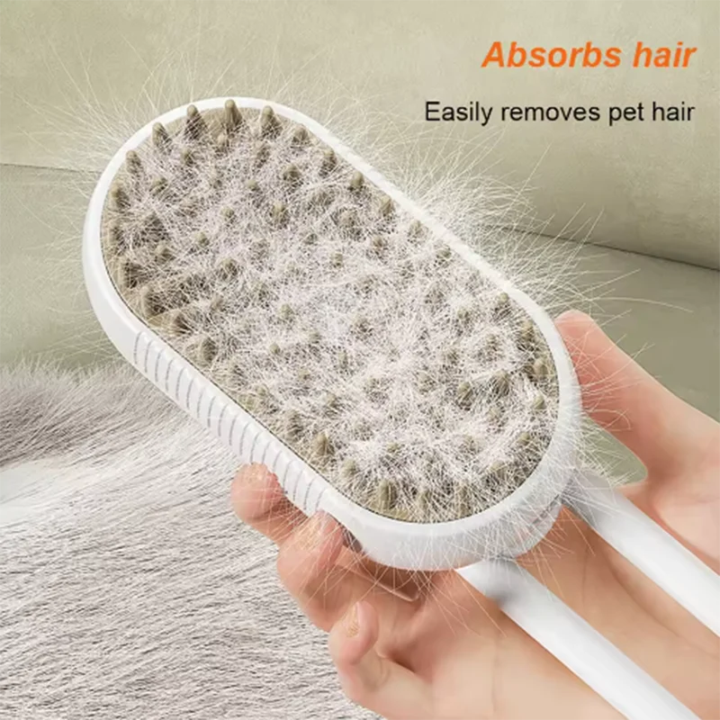 3-in-1 Steamy Cat Brush – Professional Deshedding, Massage & Grooming Tool